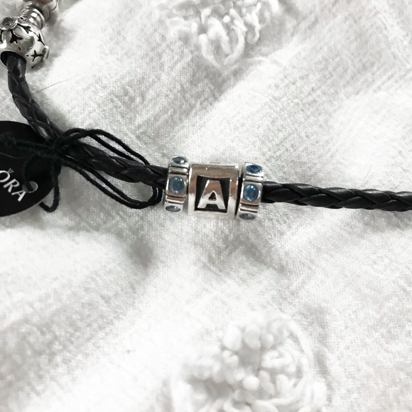 Pandora Jewelry - Authentic Pandora "A" Block Charm and Blue Spacers